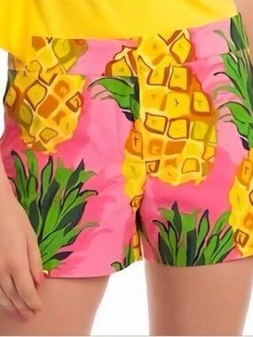 Trina Turk Pink Pineapple-Print Shorts with Yellow Accents